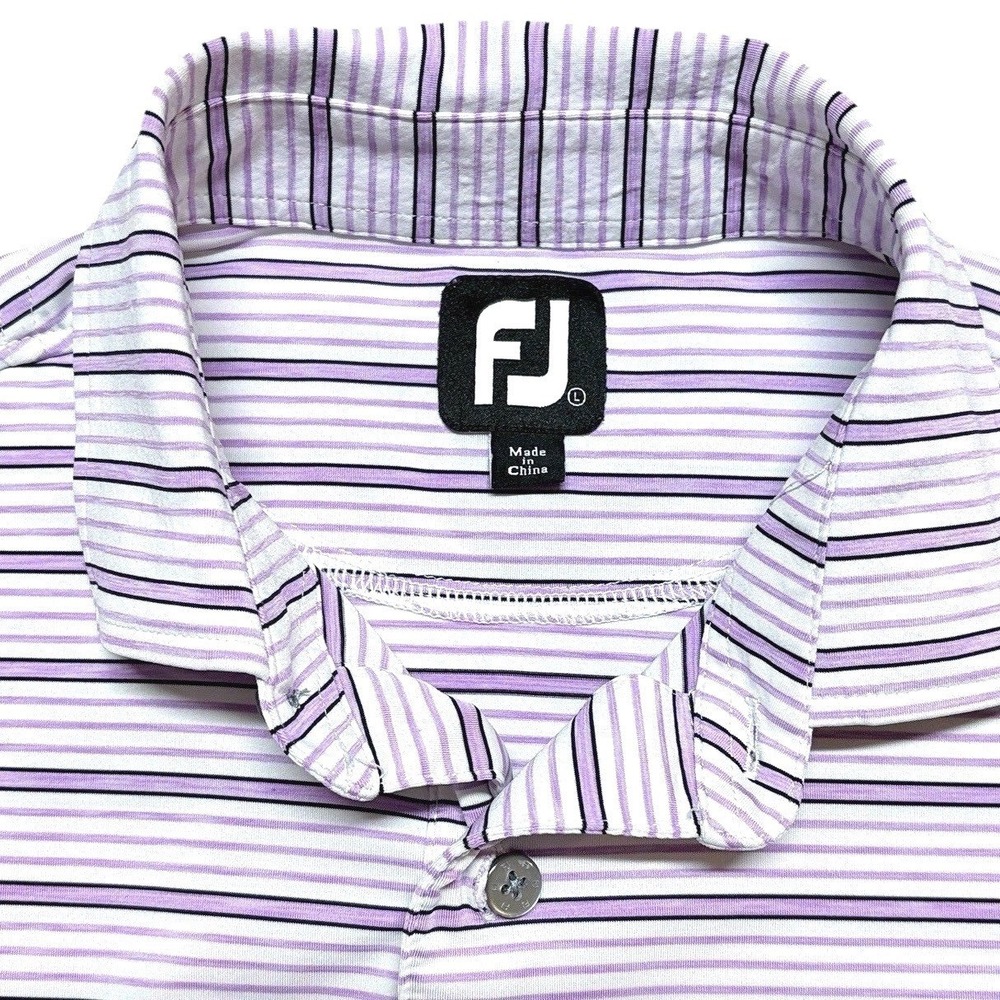 FootJoy Golf Polo Shirt Mens Large Purple Short Sleeve Striped Performance FJ - Picture 3 of 8